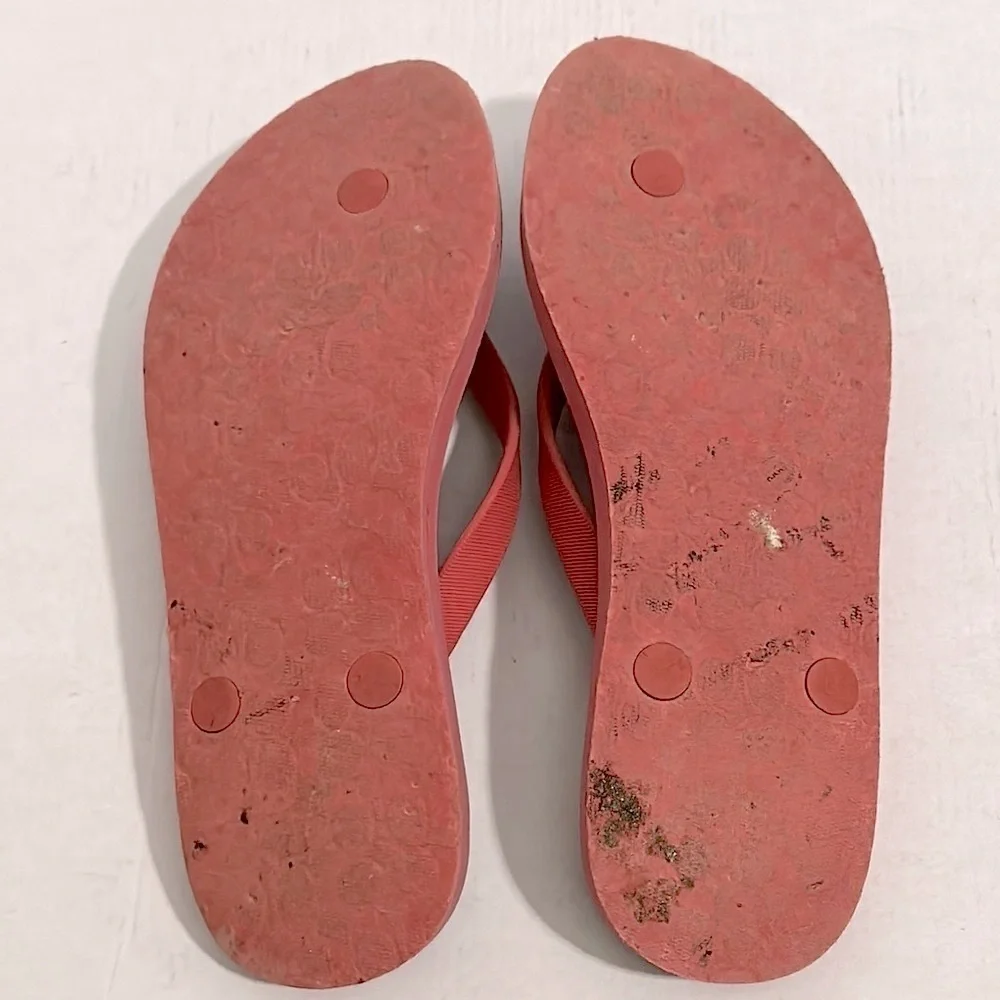 Coach Red Flip Flops with Gold Accents